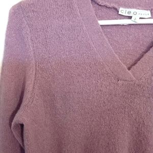 Pretty, Soft, Mauve V Neck Sweater with Flare Sleeves